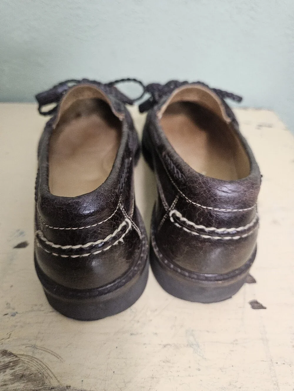 Orvis Dark Brown Leather Braided Lace Moccasin Slip-Ons